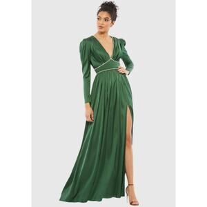 Mac Duggal | Rhinestone Trim Puff Sleeve Gathered Gown